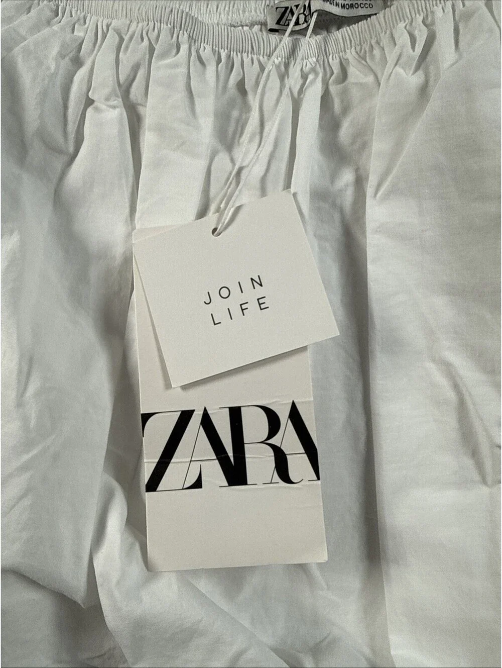 ZARA Womens Ballon Sleeve Crop Top Blouse White SZ Large New With Tag Pre Owned